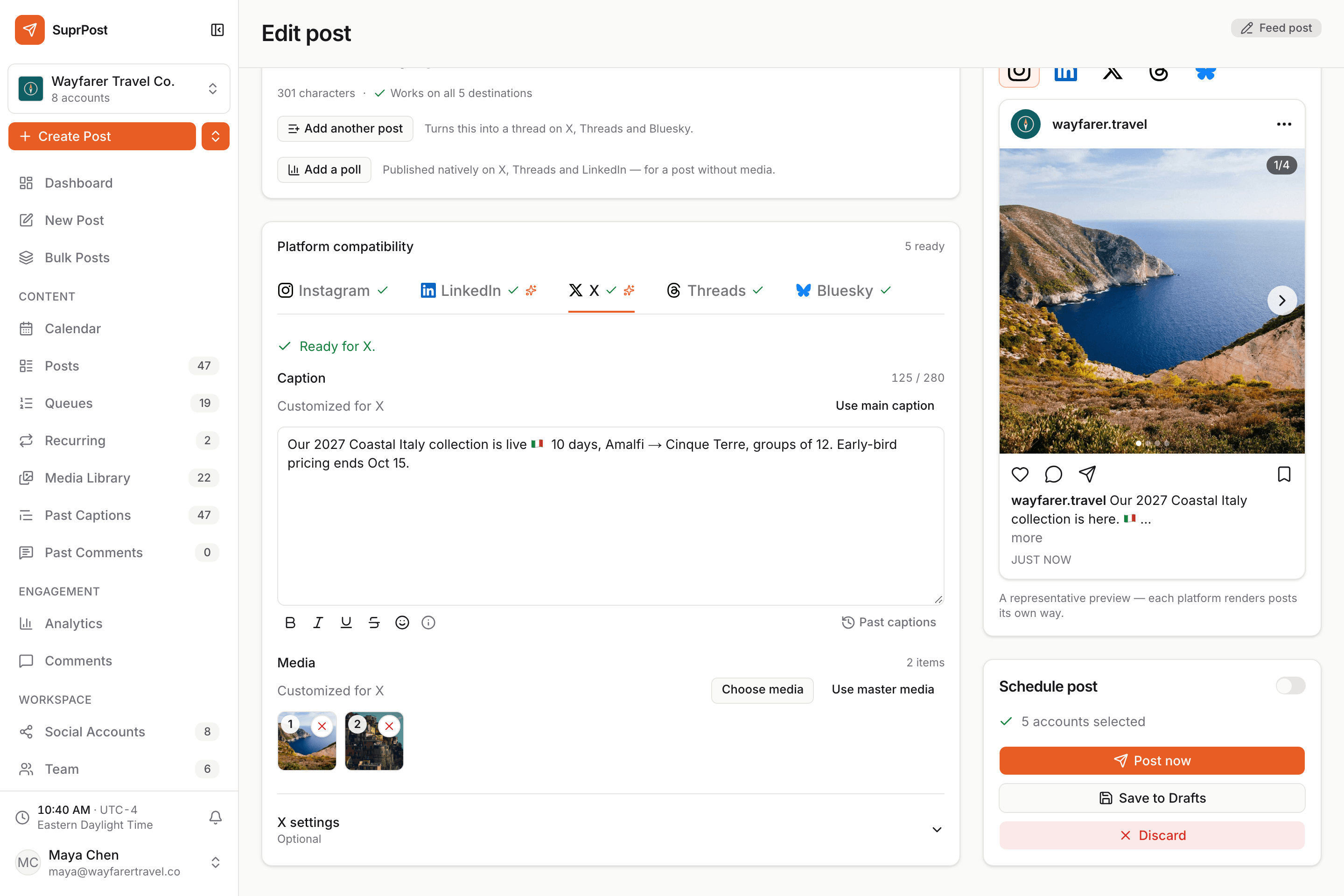 Platform-specific customization in SuprPost