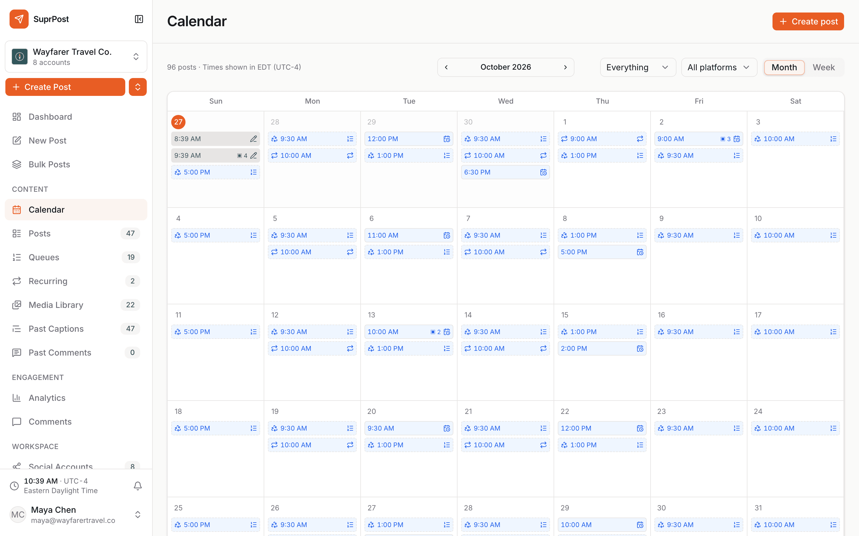 SuprPost content calendar