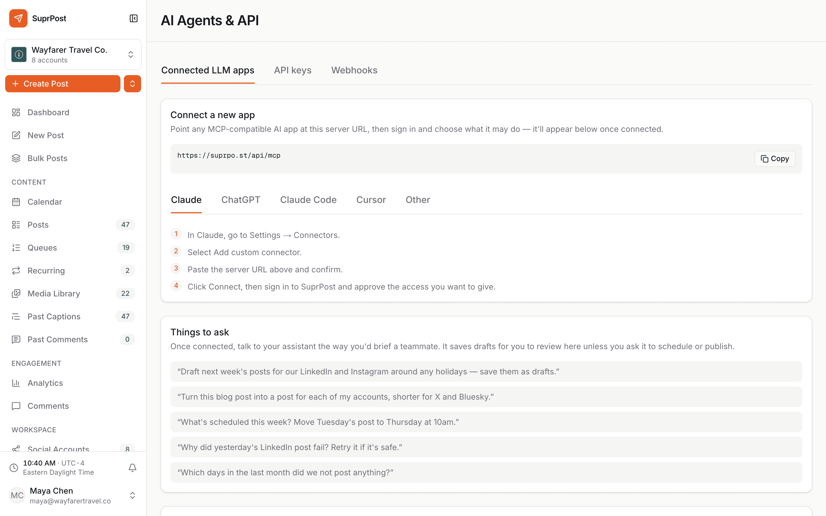 SuprPost MCP and AI agents